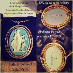 Antique 10K-Gold Cameo, Wedgwood Necklace-Pin